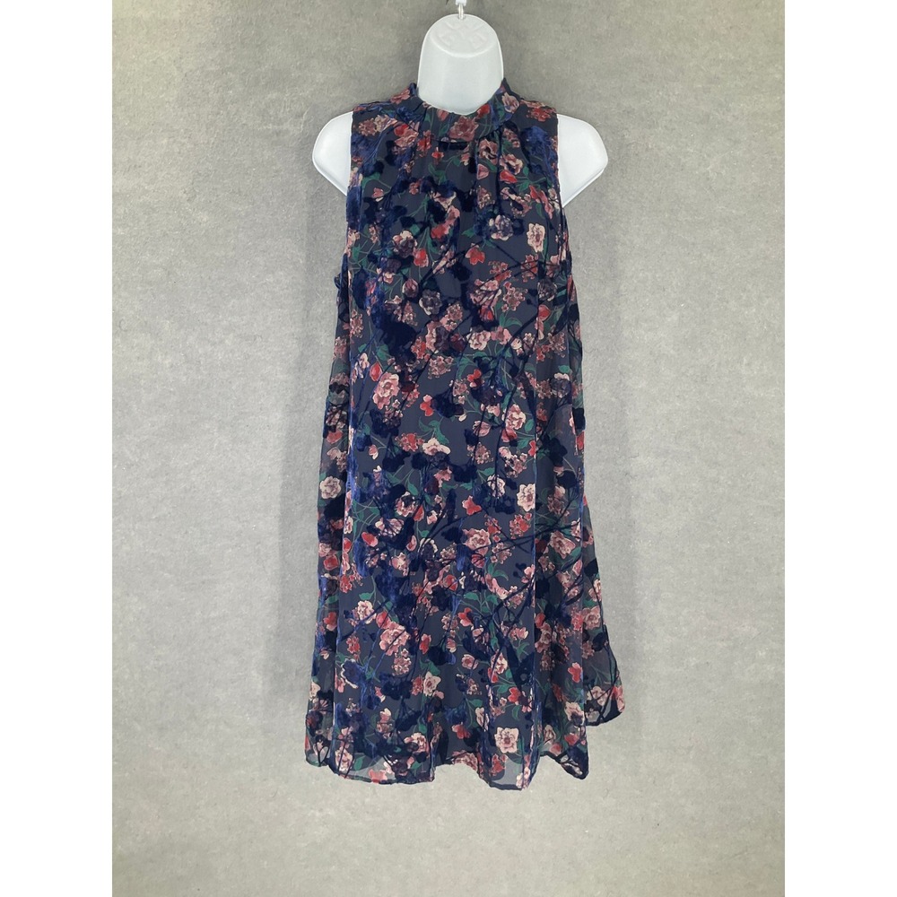 Tommy Hilfiger Floral Print Dress Sleeveless Velvet Mock Neck Navy Blue Size‎ 10